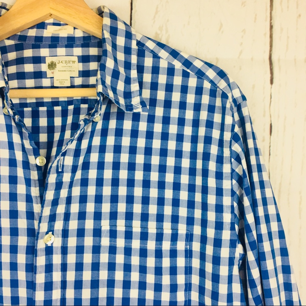J. Crew Men’s Plaid Blue White long Sleeve Woven M
